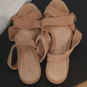 SCHUTZ Tan Suede Wrap Sandals with Ankle Ties